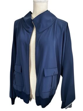 St. John Navy Zip-Front Bomber Jacket
